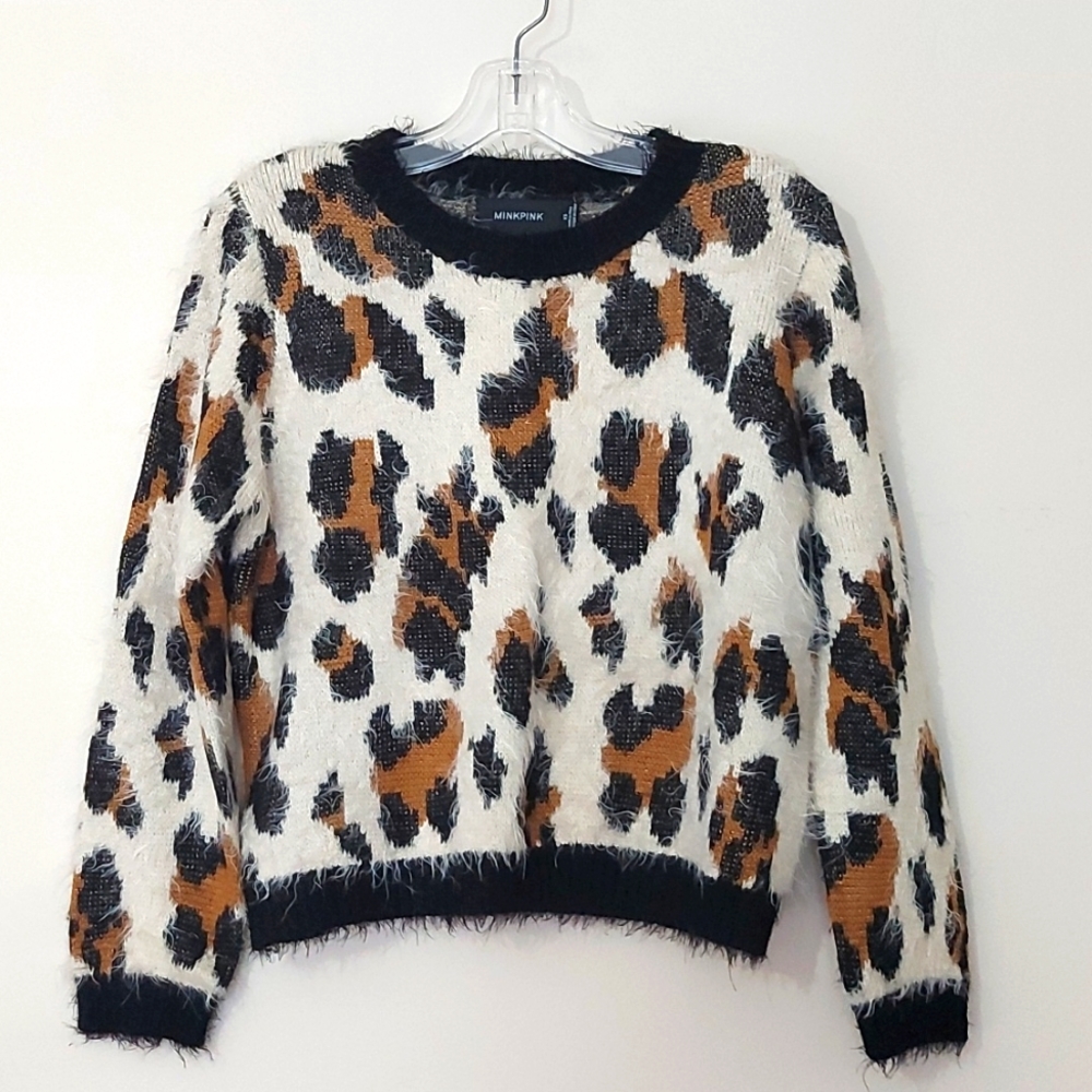 Minkpink Soft Comfy Fuzzy Leopard Print Long Sleeve Sweater